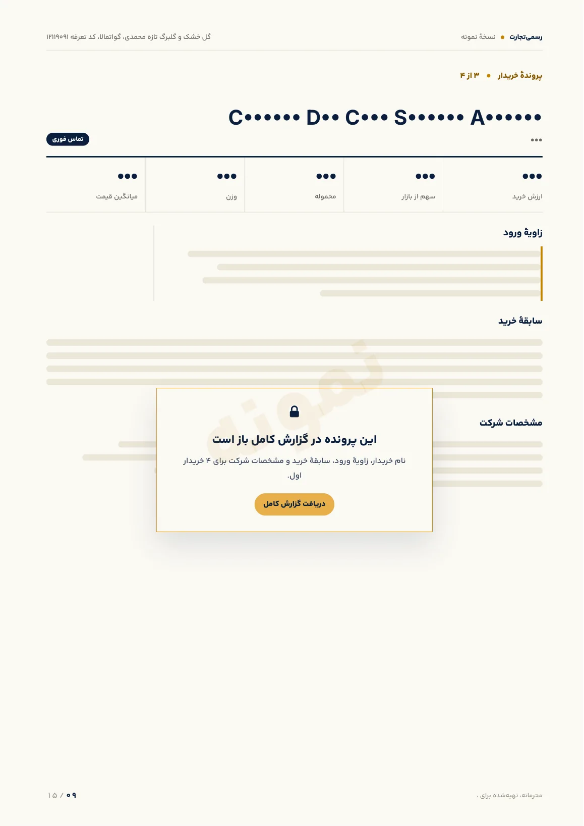 نمونه گزارش، پروندهٔ خریداران، صفحهٔ 9